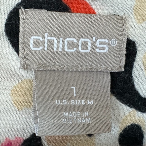 CHICOS 1 Cheetah Print V Neck Tee Multi Color Shirt 3/4 Sleeve Knit Blouse Sz M - Picture 6 of 7